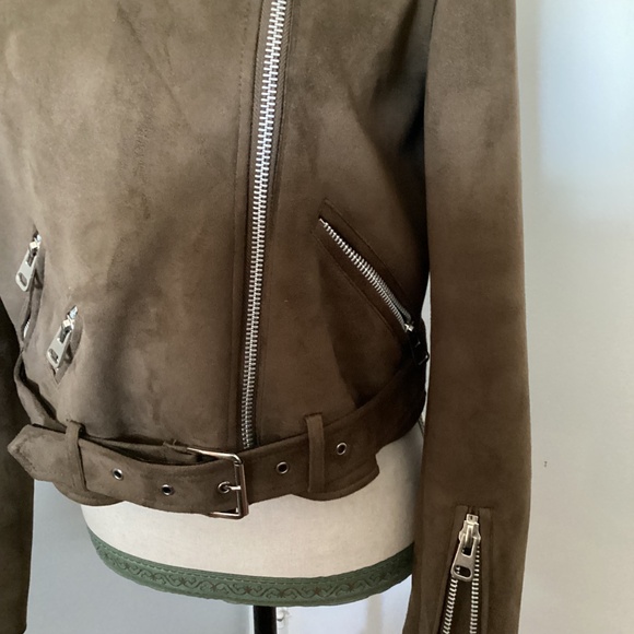 T TAHARI SIZE MEDIUM BROWN MOTO JACKET FAUX SUEDE - Picture 10 of 13